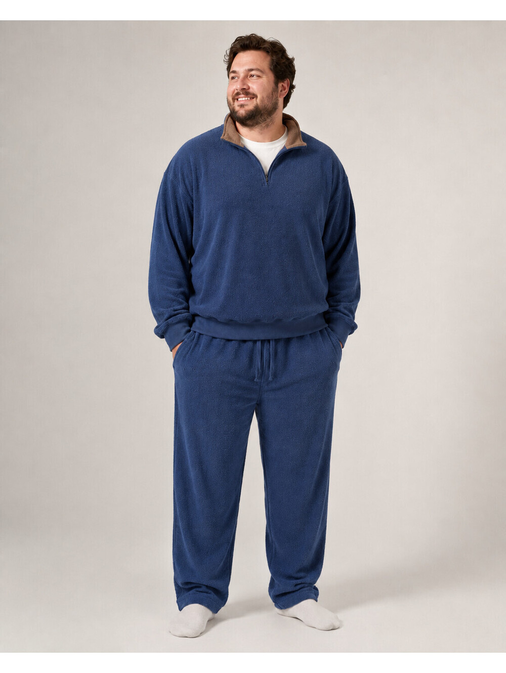 Orvis Mens XXL Quarter Zip Pullover Fleece & Lounge Pants Navy Blue Brown
